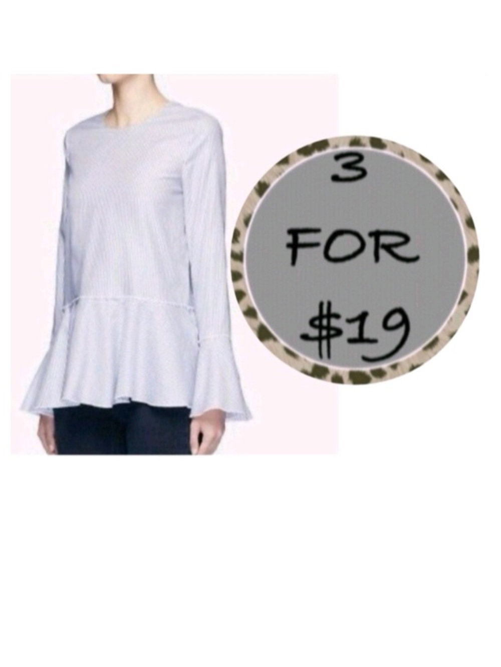 3/$19 Philosophy Blue pinstripe ruffle tunic blouse top